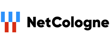NetCologne Gesellschaft für Telekommunikation mbH NetCologne logo with stylized symbol of three blue and three red vertical bars next to the text.