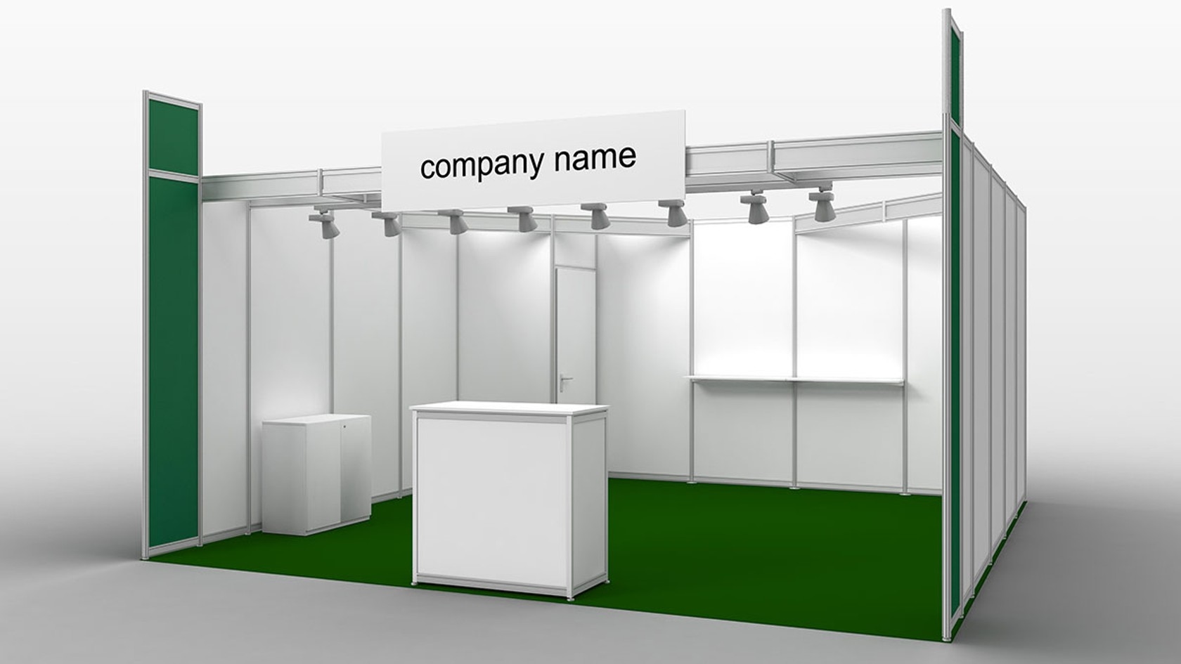 Systemstands Standardized system booth with company name and minimal equipment